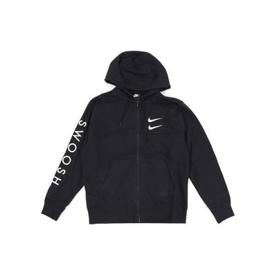 Pánská mikina s kapucí a zipem s výšivkou Swoosh, svrchní oděv, černá CU3927-010