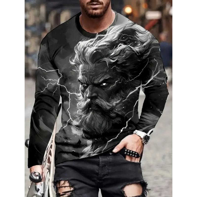 Street Trend Men's Casual Pullover Top Wolf King 3D Printed Men's Loose Long Sleeve T-shirt Simple Casual Men's Long Sleeve