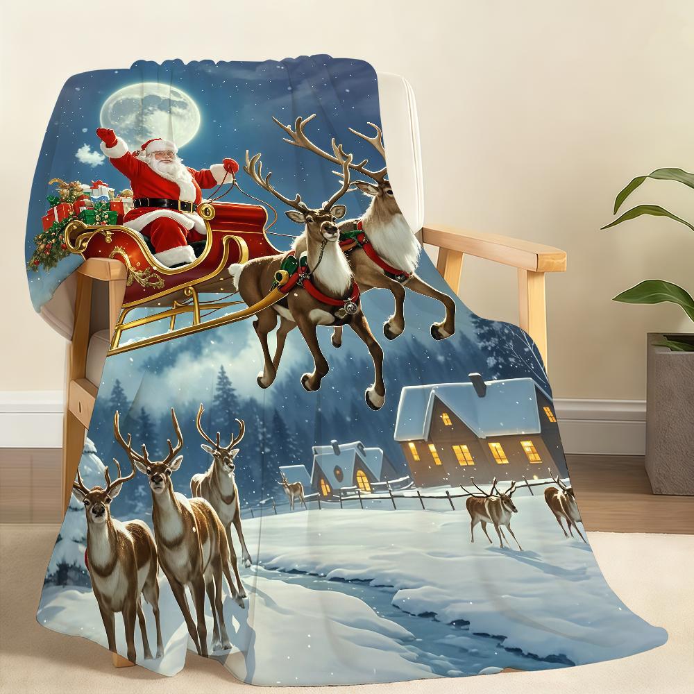 Merry Christmas Santa Claus Blanket Soft Throw Blanket for Home Bedroom Bed Sofa Picnic Travel Office Rest Cover Blanket Gift