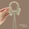 Hair Clip with Pearl Embellishments and Decorative Bow with Hanging Chain Design for Secure Hair Styling and Elegant Appearance