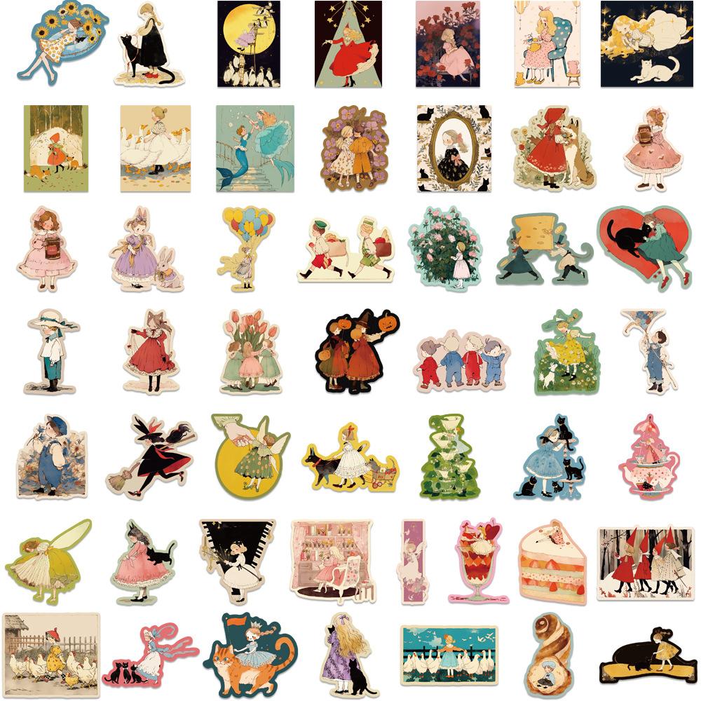 50PCS Vintage Fairy Tale Stickers for Laptop Water Bottle Luggage Phone Waterproof Graffiti Vinyl Decals
