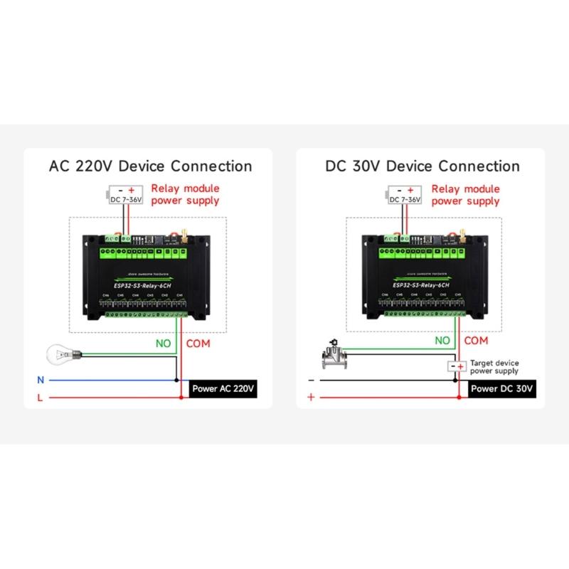 Industrial 6CH ESP32S3 WiFi Relays Module Onboards RS485 HAT Interfaces Supports WiFi Bluetooth-compatible