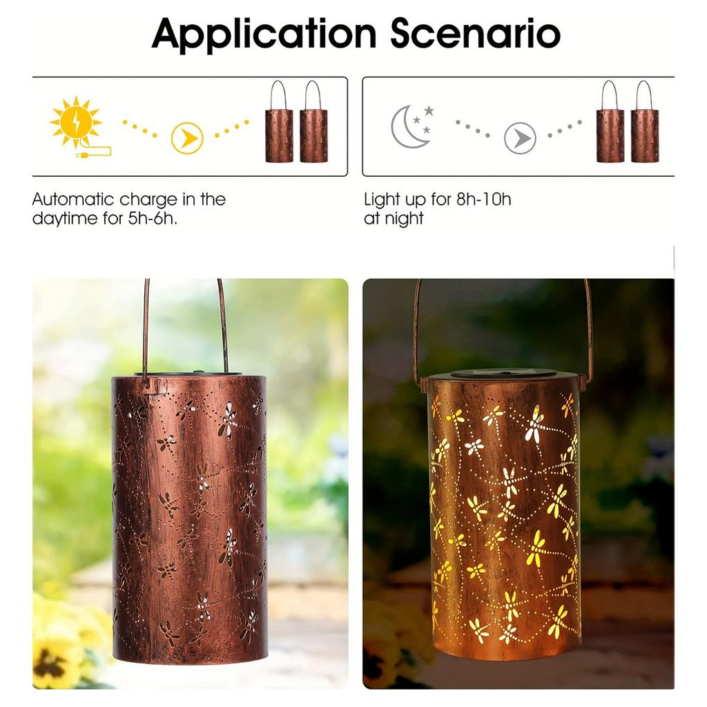 1Pc Outdoor Solar Metal Cutout Dragonfly Shape Table Lamp Chandelier Romantic Atmosphere Garden Decorative Lights