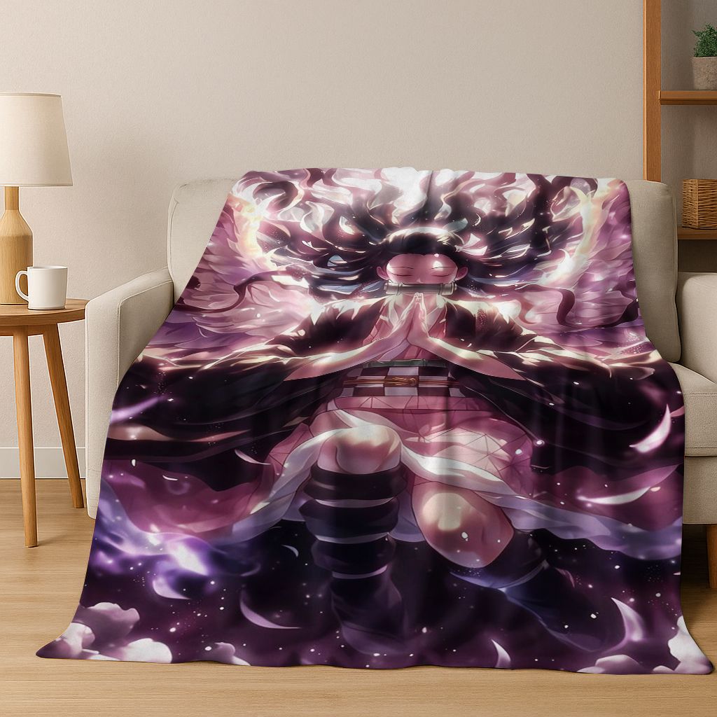 Anime Demon S-Slayer Kamado Nezuko Tanjirou Cartoon Flannel Blanket,Cozy Soft Throw Blanket for Home Bedroom Bed Sofa Cover Kids