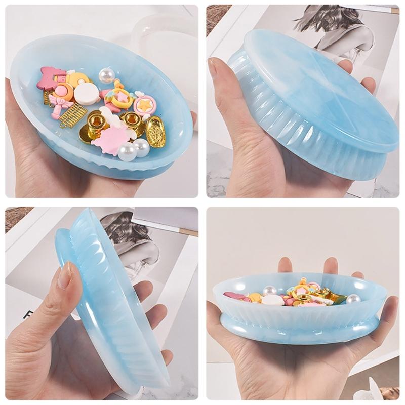 Crystal Dripping Resin Lace Storage Tray Oval Striped Dish Silicone Mold  Storage Box Ornaments for Jewelry Making