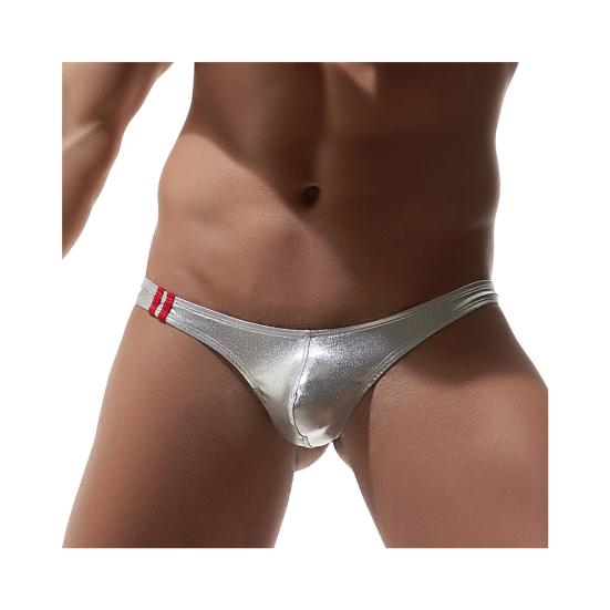 Men Briefs Low-rise Imitation Leather Design Thongs Solid Color Comfortable Fit Tight Cut Sexy Panties