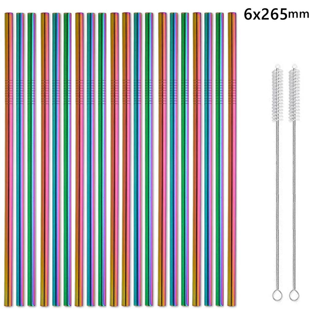 20 Pack 265cm Long Rainbow Metal Straws Reusable 304 Stainless Steel Drinking Straws for 30oz and 20oz Cup Bar Accessory