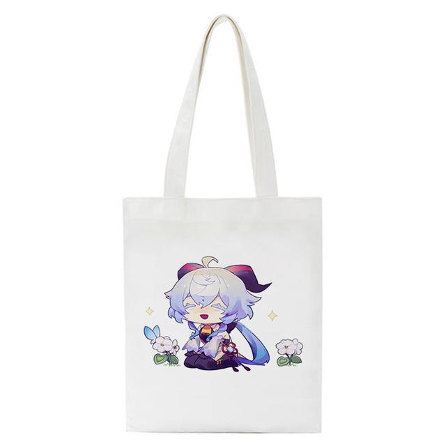 Shopper Genshin Impact Qiqi Anime Shopping Bag Harajuku Canvas Bag Large Capacity Collapsible Kawaii Women Shoulder Bag Handbag
