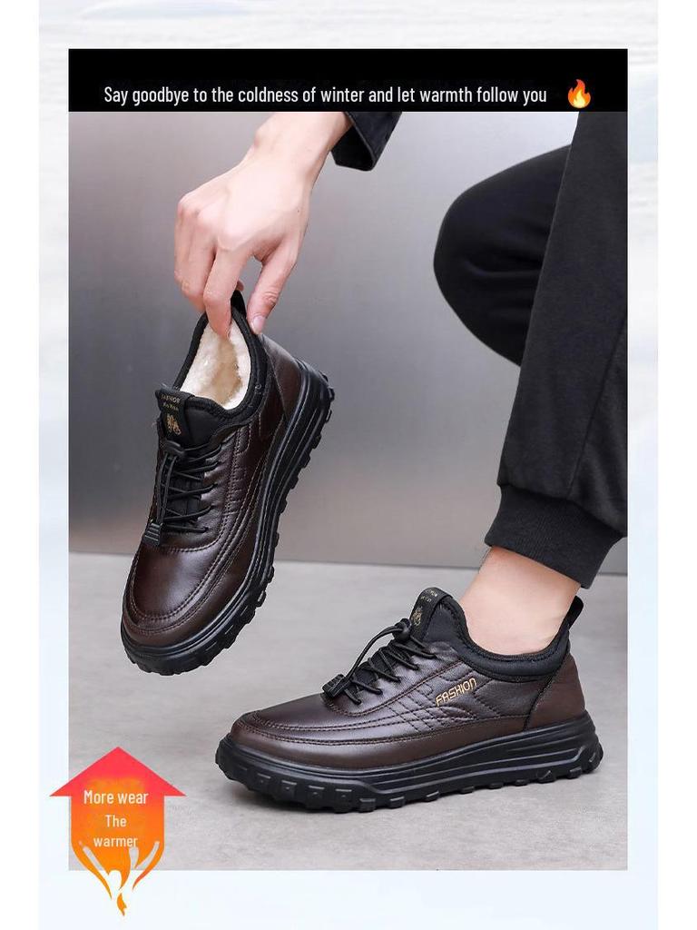 Men's Winter Waterproof Cotton Shoes with Fleece Lining - Thickened, Comfortable, Warm Snow Boots for Middle-Aged and Elderly.