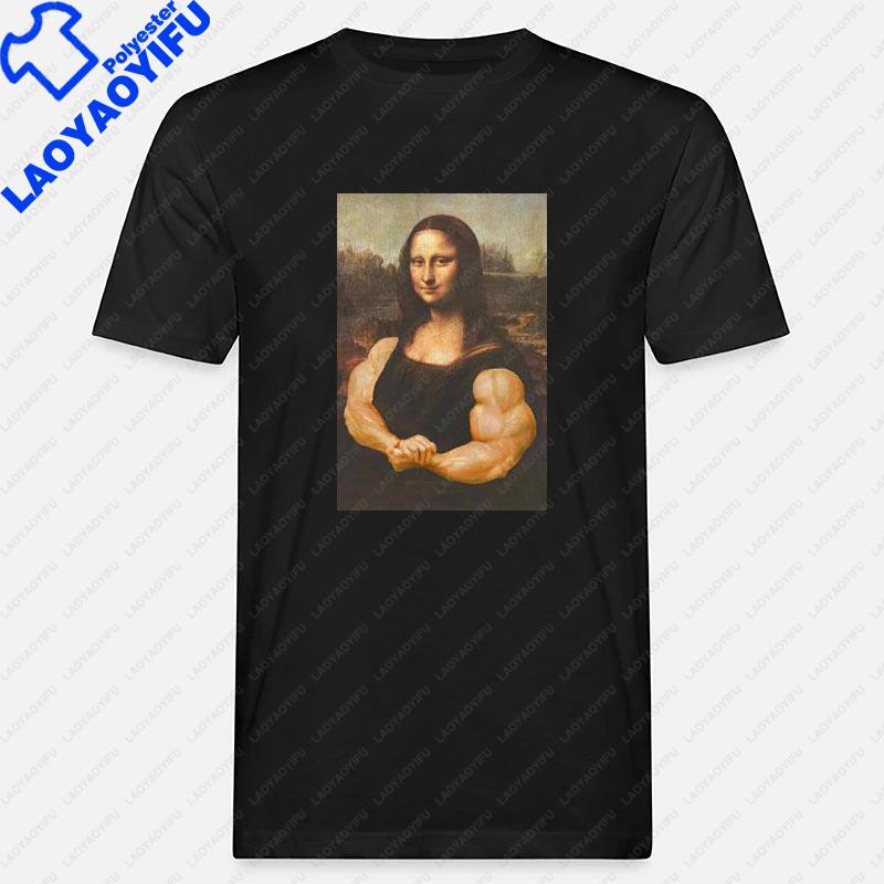 Funny Mona Lisa Bodybuilding T Shirt Muscles Gym Parody Hilarious Painting Casual Graphic Tshirts Camise Fashion Short-sleev Tee
