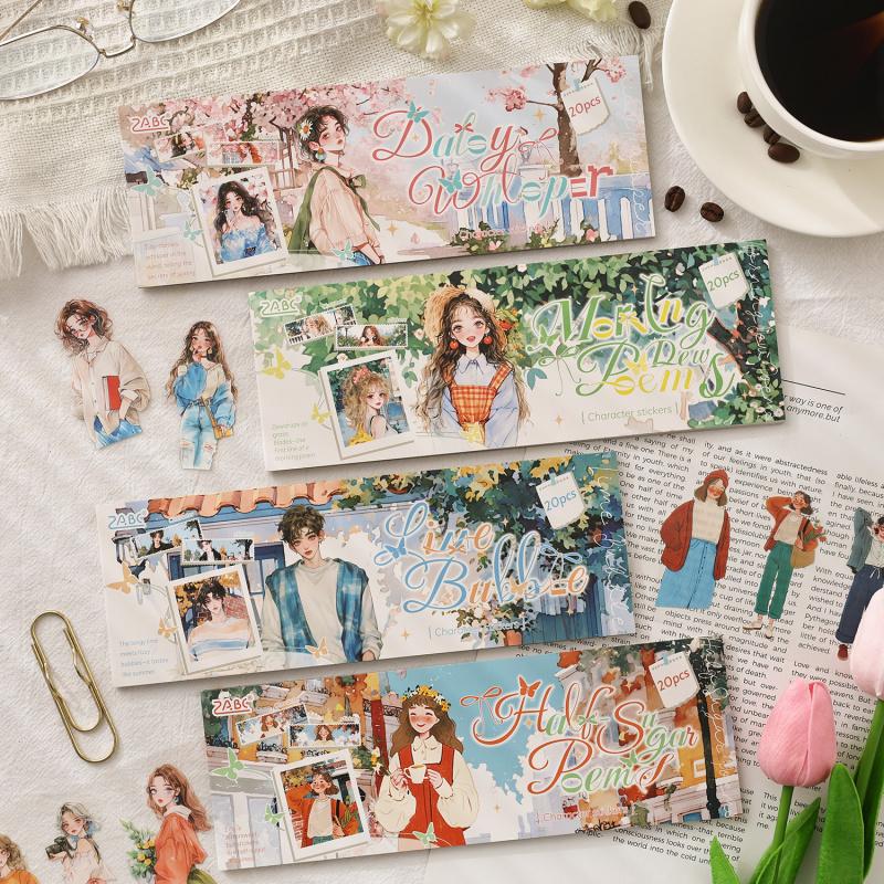 1book/20pcs Youthful Cartoon Girl Stickers, Cute Teenager Designs Smooth Surface, Easy to Peel for Handmade Cards