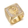 Ring new hip-hop jewelry gold-plated full diamond square domineering lion head men's ring