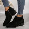 Women's Suede Zipper Mid Block Heel Ankle Boots, Pointed Toe Short Martin Style Shoes
