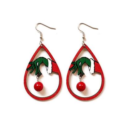 Brincos de Natal para mulheres, brincos pendurados de Grinch, árvore de Natal fofa, brincos de madeira estranhos, brincos de Natal, joias de feriado