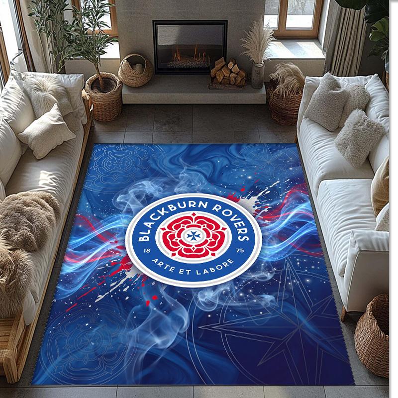 Blackburn Rovers Football Print Crystal Velvet Rug, Comfortable Water Absorbent Non Slip Indoor Floor Carpet