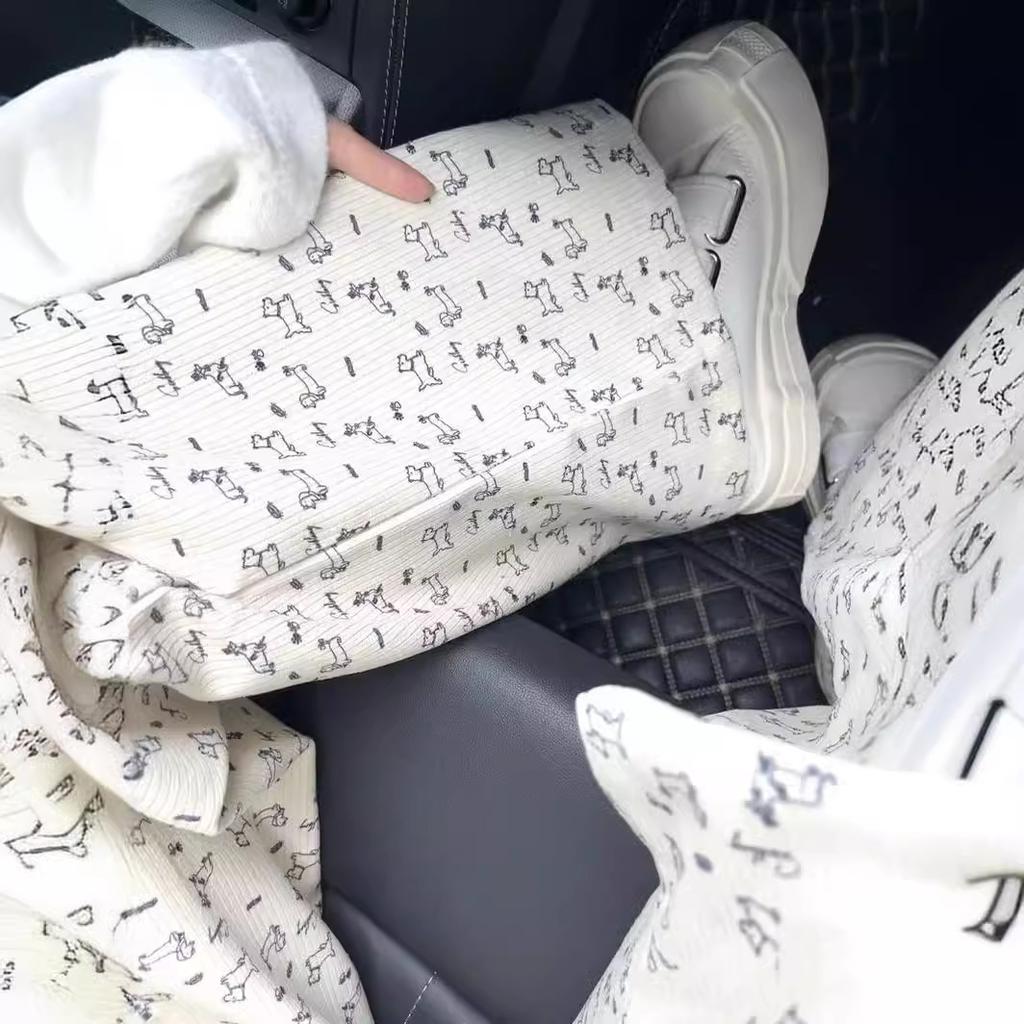 Cute Dog Ice Silk Wide-leg Pants for Women In Spring and Autumn New Loose Small Straight Casual Trousers for Women