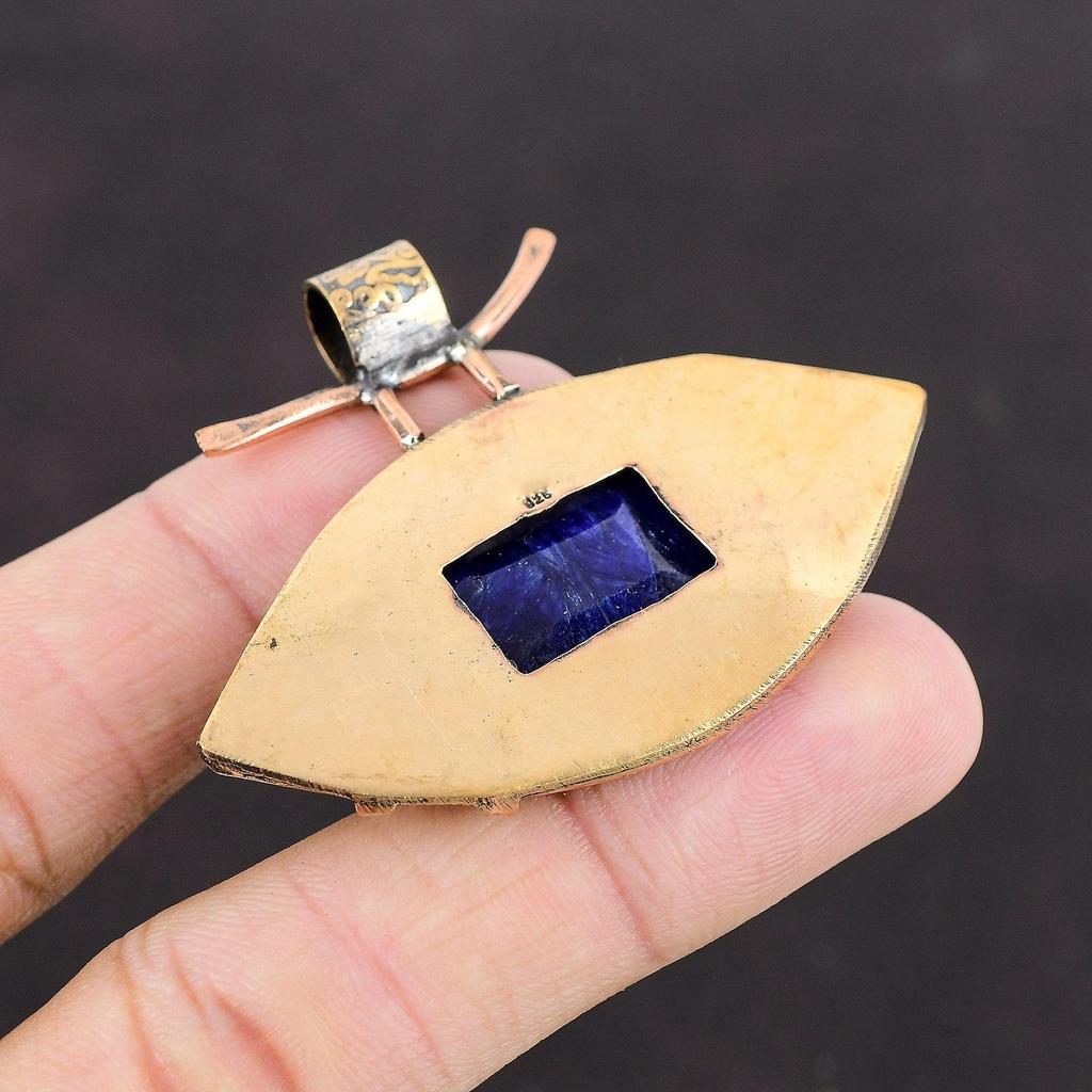 Facettierter Blauer Saphir Anhänger Kupfer Anhänger Handgemacht zierlicher Anhänger Antik Schmuck für Geschenke Frauen Anhänger Natürlicher Edelstein Kupfer Schmuck