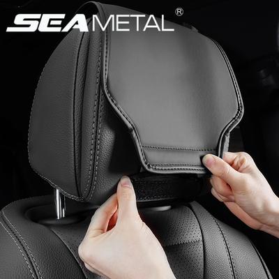 SEAMETAL Copertura Protettiva Poggiatesta Sedile Auto Tasca Portaoggetti Pelle PU Durevole Federa Cuscino Cervicale Auto Antipolvere Antigraffio Universale