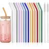 14 Pcs Reble Bent Colorful Glass Straws,9''x8 Mm Shatter Resistant Cute Drinking Straws with 2 Cleaner Brush for Coffee,Juice,Cocktail,Teas,Beverages