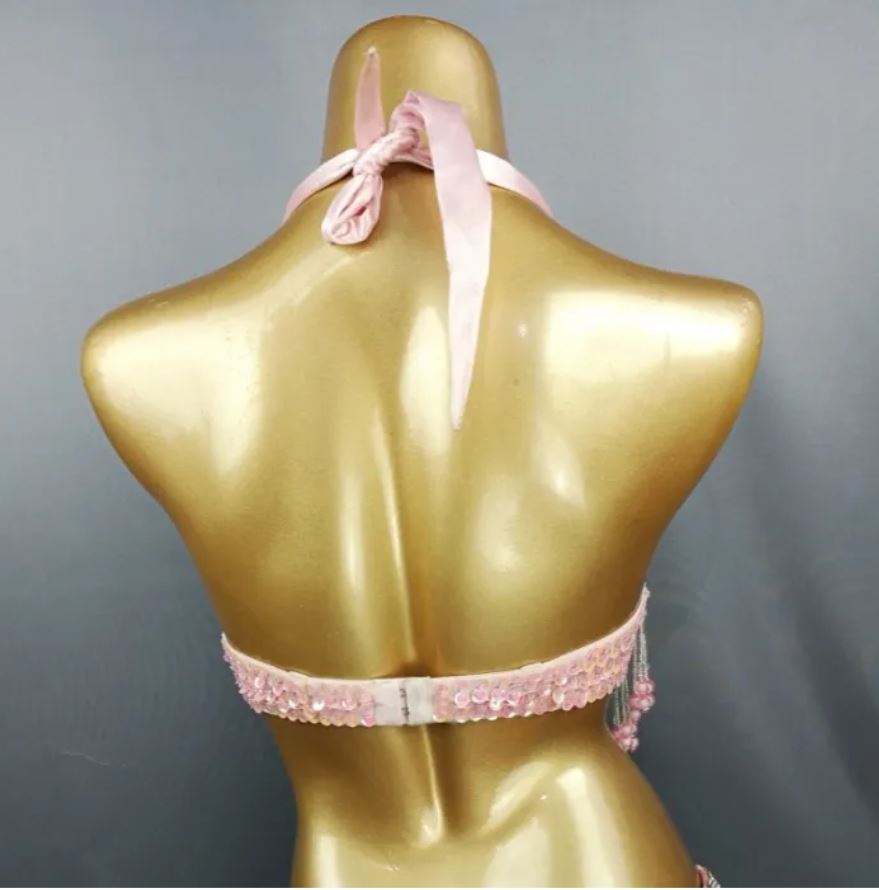 Women Beading Sequins Samba Carnival Belly Dancing Bra Top for Halloween Dance EDC Rave Outfit Night Party Stage Performance