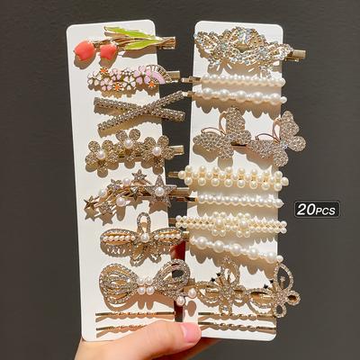 20pcs Women's Temperament Butterfly Rhinestone Bead Hair Clip Set Back of Head Side Broken Hair Clip