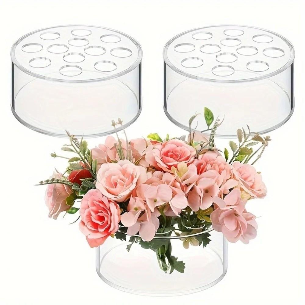 Circular Acrylic Vase Transparent Decorative Vase Flower Arrangement Container  For Living Room