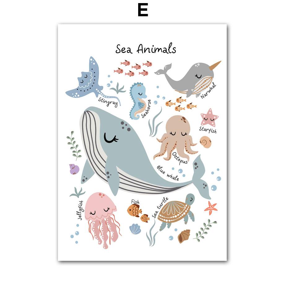 Whale Turtle Seahorse Octopus Nursery Wall Art Canvas Painting Nordic Posters And Prints Wall Pictures For Baby Kids Room Decor