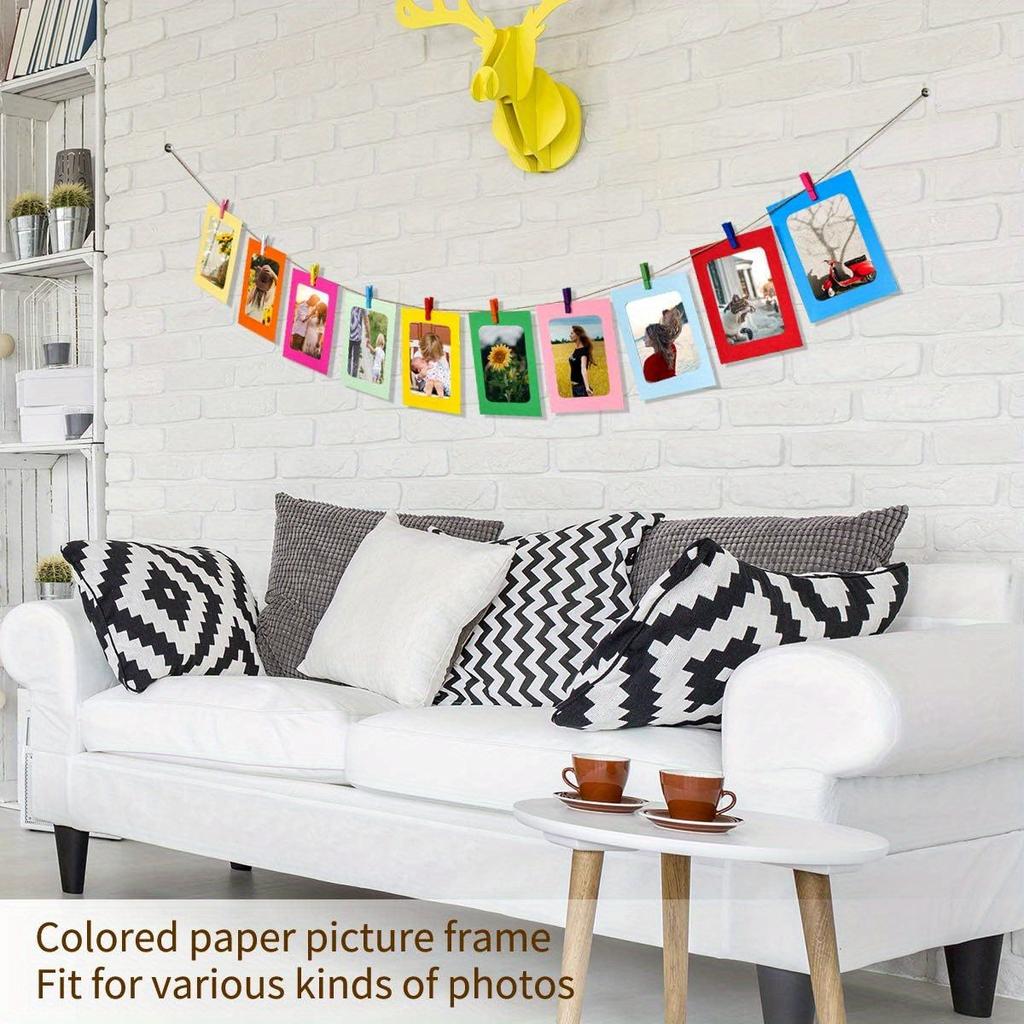 20pcs Paper Photo Frame, 4x6 In Photo with Clip, for Back To School Decoration, Hanging Photo Display, Suitable for Home, Dormitory Decoration