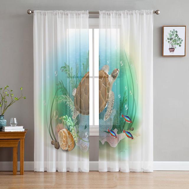Blue Ocean Green Turtle Tulle Curtains For Bedroom Modern Voile Curtains Home Decoration Window Curtains