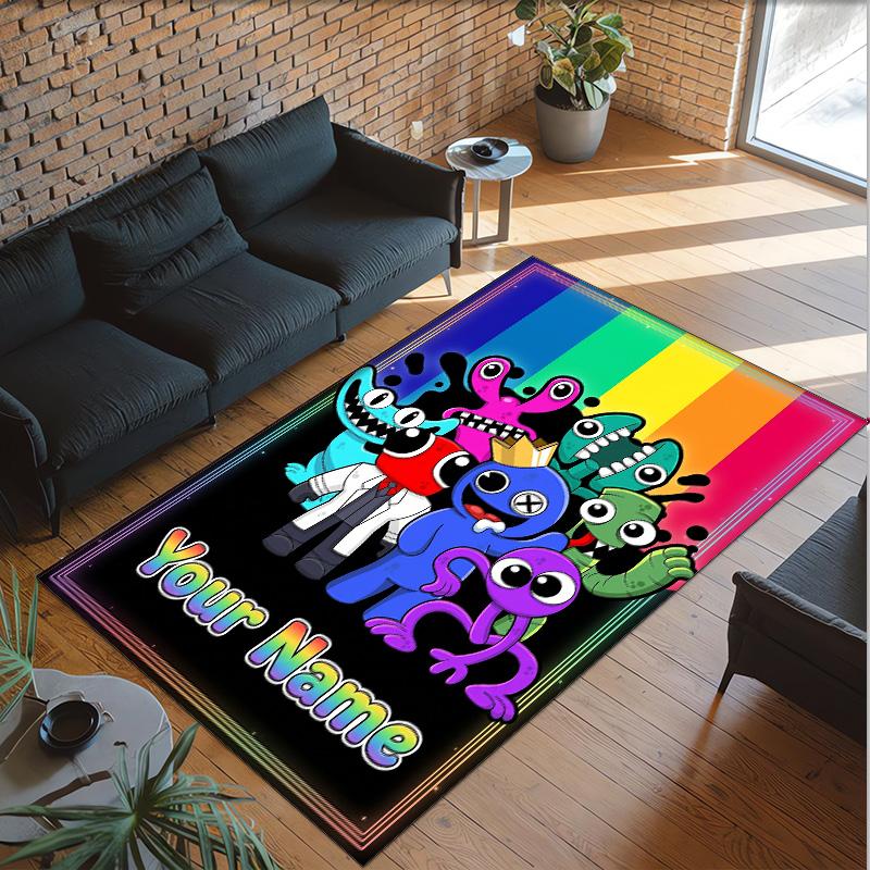 Personalized Crystal Velvet Carpet Custom Name Text,Rainbow Friends Anti Slip Area Rug For Home Decoration
