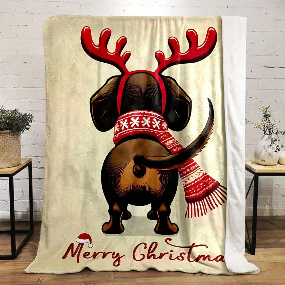 

Christmas Dachshund Print Flannel Throw Blanket - Reversible Machine Washable All Seasons Gift 75x90cm