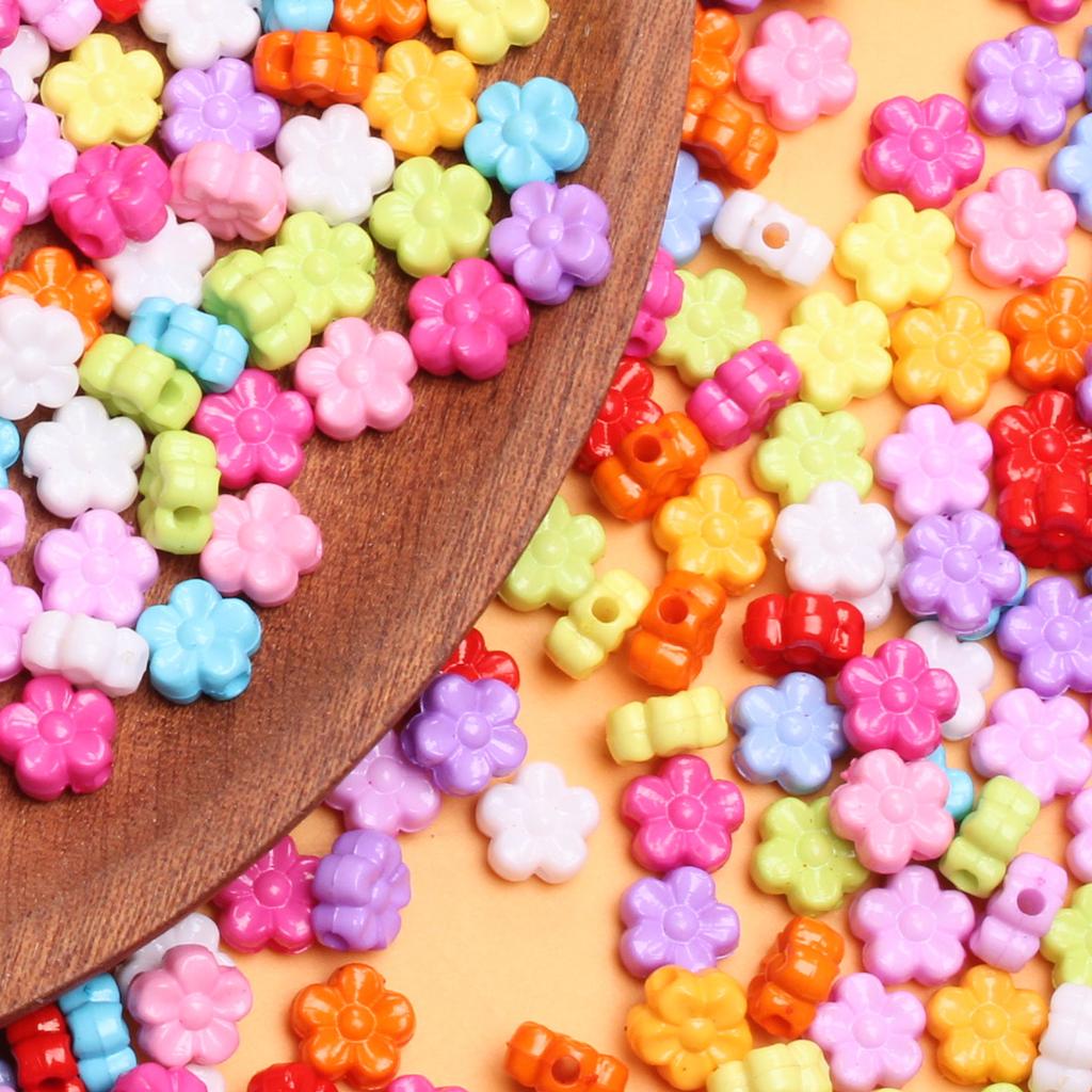 500 g, ca. 1850 Stück, 9 mm, DIY-Acryl, Blumenform, Bonbonfarben, Schmuckzubehör, lose Abstandsperlen, einfarbig