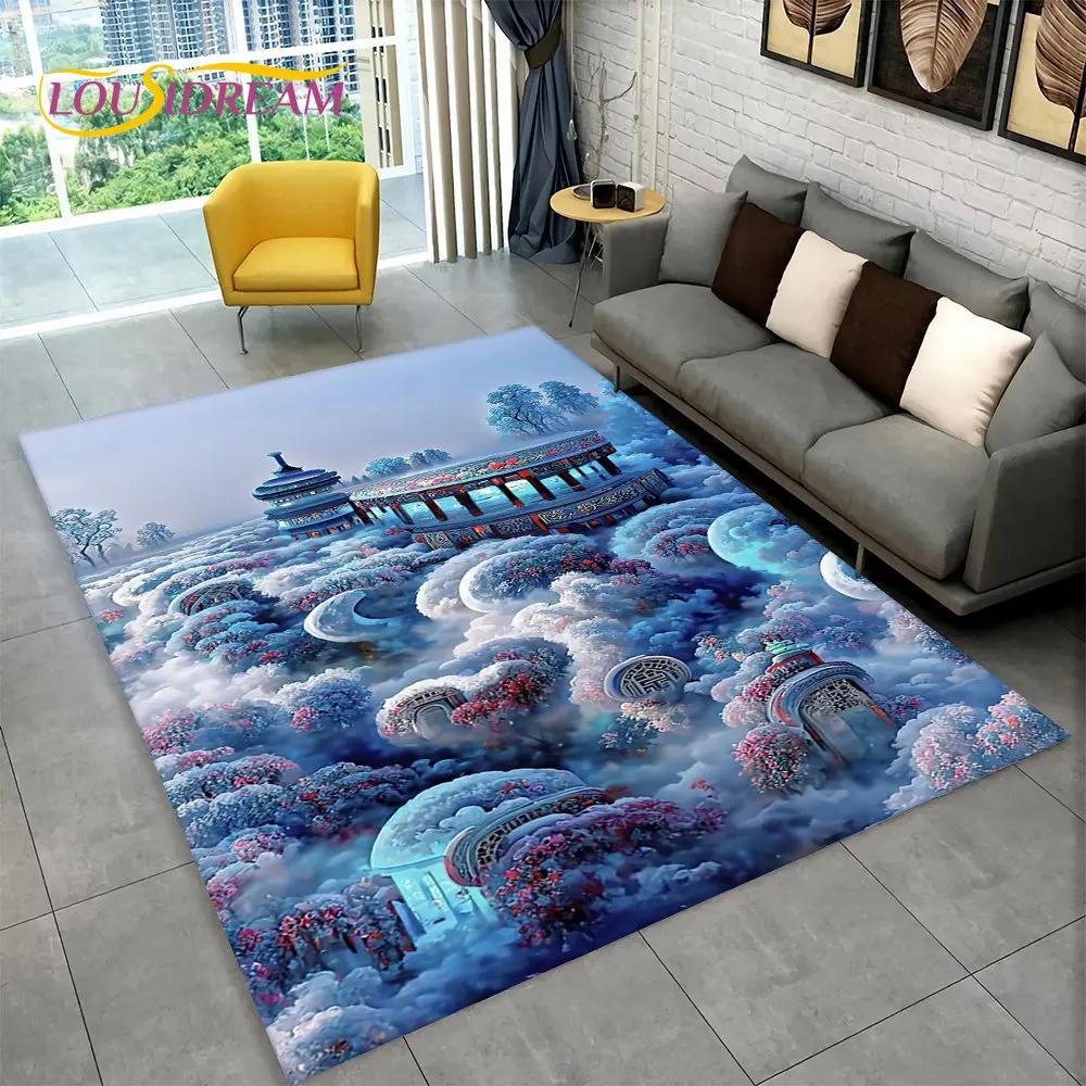 3D Beautiful Dream Magic Castle Scenic Area Rug,Carpet Rug for Living Room Bedroom Sofa Doormat Kitchen Decor Non-slip Floor Mat