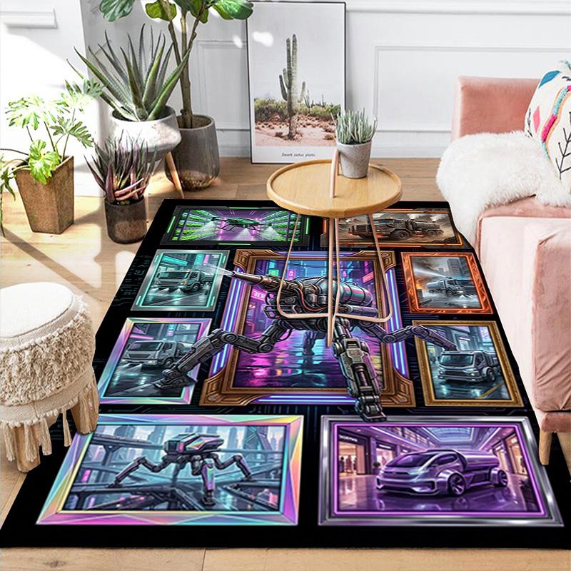 Robotic Future City Pattern Rug Floor Mat for Living Room or Bedroom Soft and Comfortable Carpet a Gift for Birthday and Holiday.