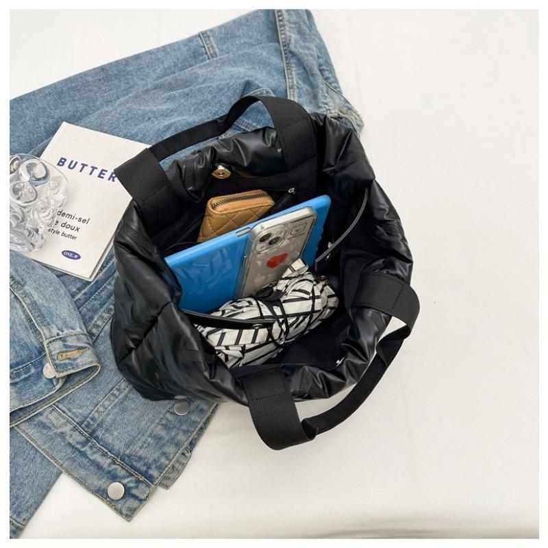 New Women Handheld Underarm Bag Minimalist Glossy Down-Filled Tote Bag Large Capacity Oxford Shoulder Bag