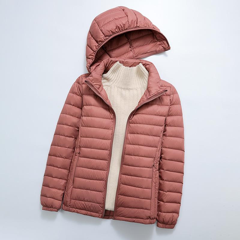 Light Down Jacket Women's Short, Winter Take-off Hat Fashionable Slim-fit Hooded Stand-up Collar Women's Thin Coat