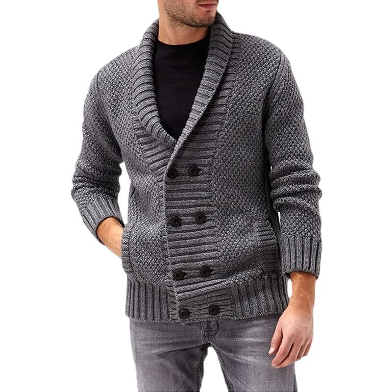 Neue Pullover Strickjacke Herren Solide Polo Neck Zweireiher Langarm Gestrickte Mantel Pullover