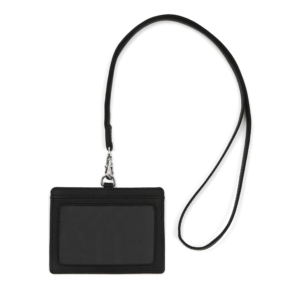 

QUARE Pass Case, ID Card Holder, Genuine Leather & Microfiber with Neck Strap, Employee ID Case ([1] Genuine Leather Shrink Silver)