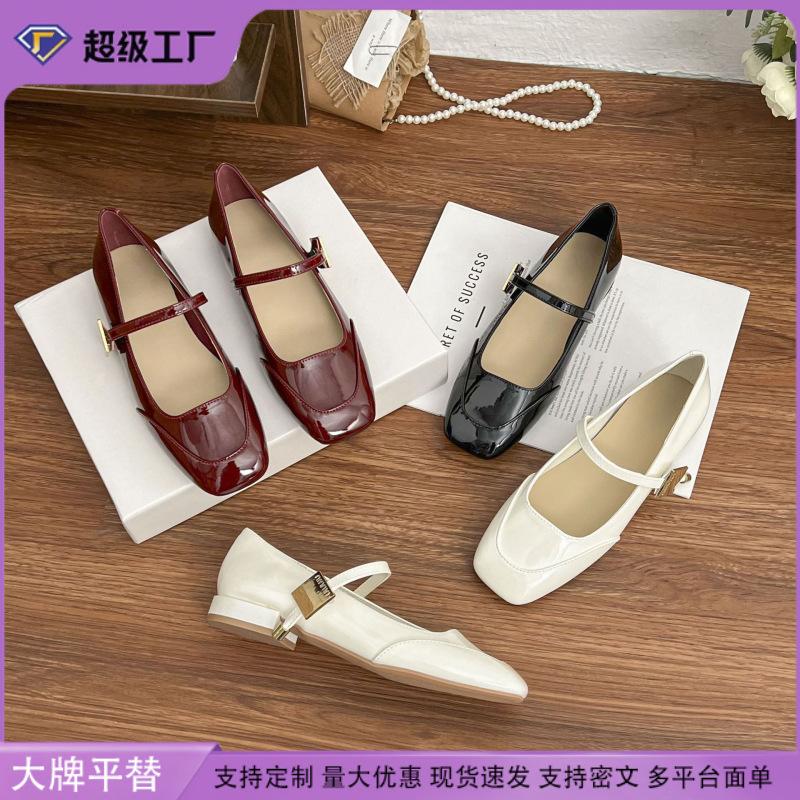 French retro single shoes 2025 grape mother spring new square head Mary Jane shoes women's comfortable soft sole shallow mouth women's shoes
