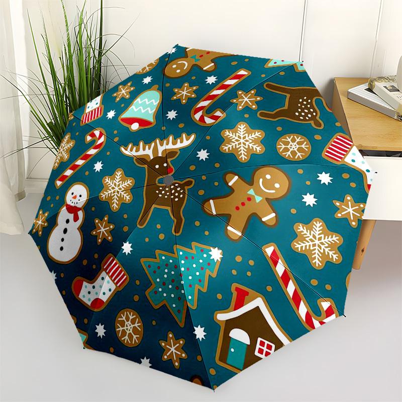1pc Christmas Cookies Pattern Umbrella with Plastic Handle,Compact & Stylish,Cartoon Pattern,Outdoor UmbrellaPT295