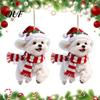 Festive Party Decor 2 Pcs Dog Ornaments for Christmas Tree, 2D Flat Acrylic Hanging Decoration Tree with Hat And Scarf Holiday Home Decor, Gifts Lover