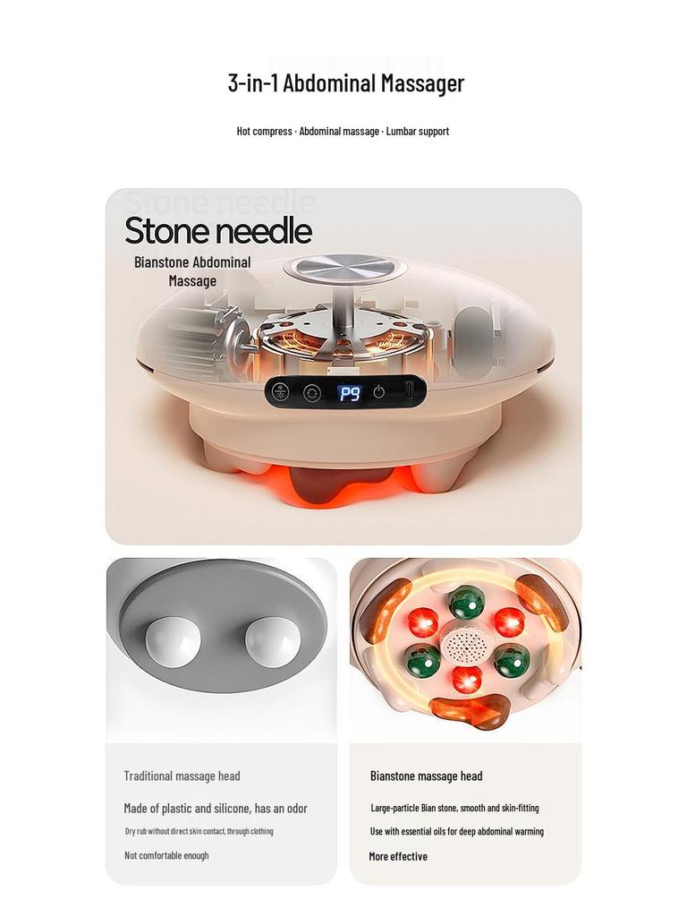Rechargeable Abdominal Massager: Moxibustion, Hot Compress, Kneading, Bianshi Therapy