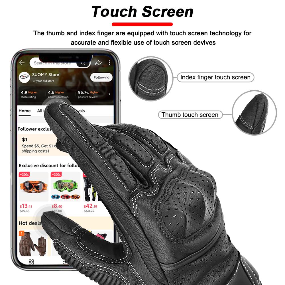 Vintage Motorcycle Gloves Genuine Leather Motorbike Road Racing Glove Retro Men Protective Gears CE Approved Touch Screen