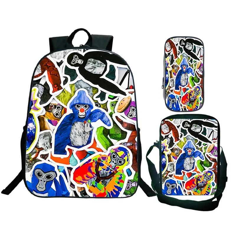 Spiel Gorilla Tag Druck Rucksack mit Umhängetasche Federmäppchen Jungen Lustiger Cartoon Schultasche Wasserdicht Kinder Schulrucksack 3er Set