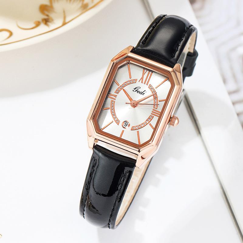 Small Square Plate Women'S Watch Light Luxury Temperament Calendar Women'S Watch Fashion First Layer Cowhide Strap Women'S Watch