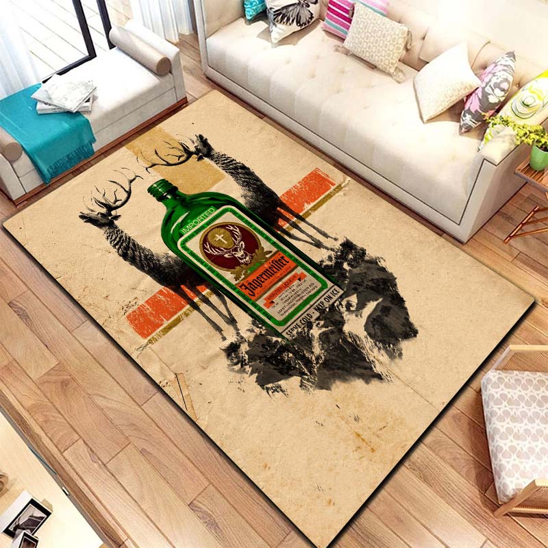 J Jagermeister Deer Logo Flannel Printed Area Rug Non Slip Washable Floor Mat Living Room Bedroom Sofa Decor Indoor Doormat Gift