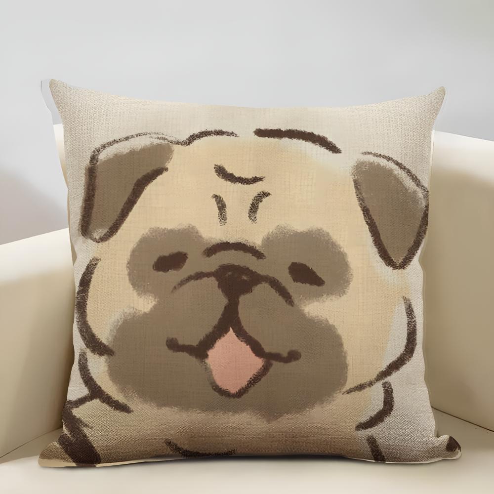 

Наволочка для подушки з собакою мопс Домашній декор Лляна наволочка для диванної подушки: Дружній до шкіри та дихаючий, з прихованою блискавкою 30cmx30cm