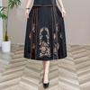 Chinese Style Embroidered Ma Mian Skirt, Elastic Waist, Knee-Length, for Middle-Aged and Elderly Women
