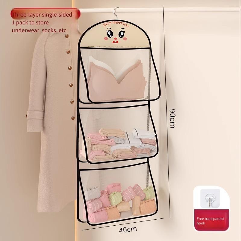 40x90cm 3 Layers Clothes Storage Bag Hanging Organizer for Underwear Socks Multi Purpose Polyester Mesh Wardrobe Hanging Pockets 40x90cm 3 layers чёрный 1340₽