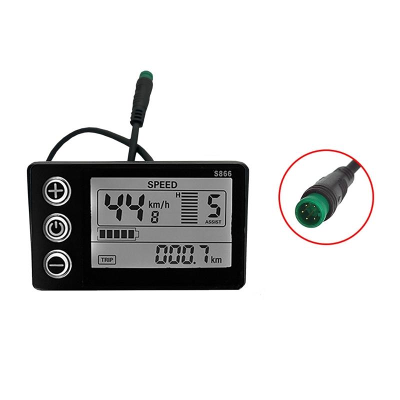 Elektrisk sykkelskjerm 24V/36V/48V vanntett LCD-skjerm S866 kontrollpanel Dashboarddisplay for elsykkelscooter